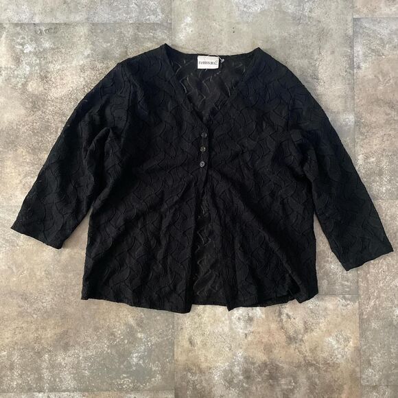 fashion bug vintage y2k lacey black top button cardigan size large - Picture 1 of 7